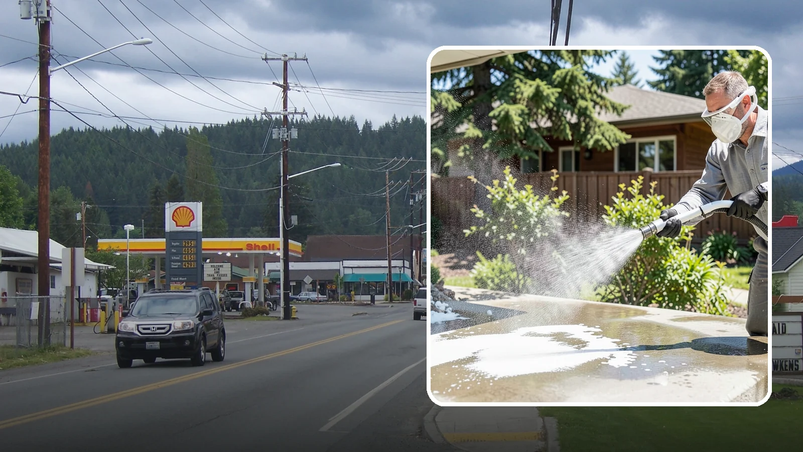 Calcium Deposit Removal in Granite Falls, Snohomish County, WA - Removal of chalky white calcium and mineral deposits from concrete, masonry, glass, and fixtures.