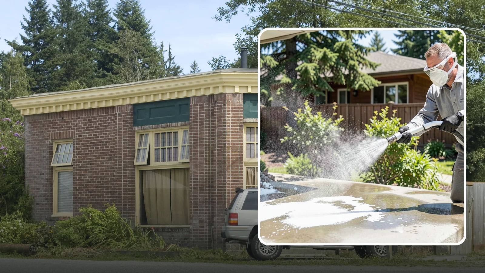 Calcium Deposit Removal in Hamilton, Skagit County, WA - Removal of chalky white calcium and mineral deposits from concrete, masonry, glass, and fixtures.