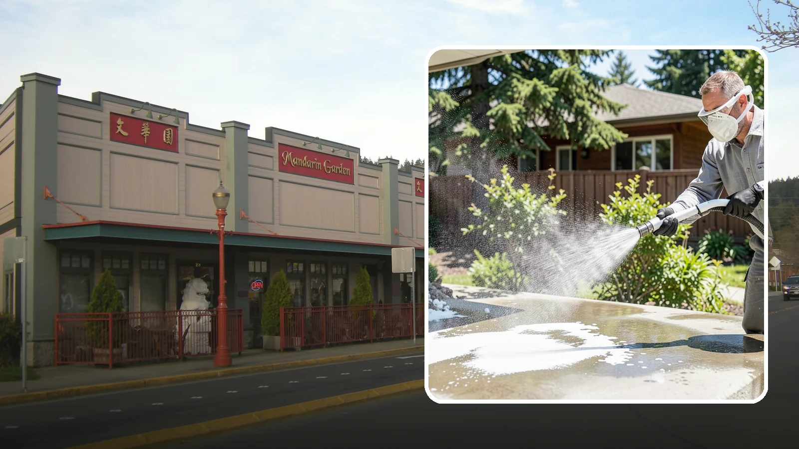 Calcium Deposit Removal in Issaquah, King County, WA - Removal of chalky white calcium and mineral deposits from concrete, masonry, glass, and fixtures.