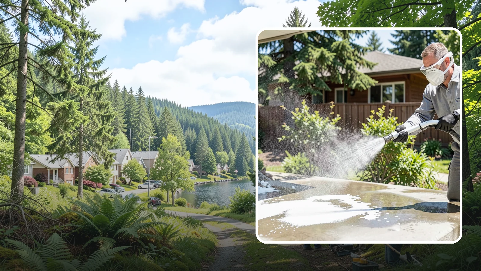 Calcium Deposit Removal in Lake Forest Park, King County, WA - Removal of chalky white calcium and mineral deposits from concrete, masonry, glass, and fixtures.