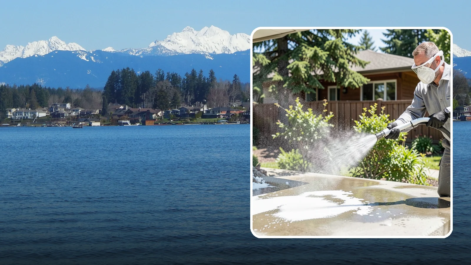 Calcium Deposit Removal in Lake Stevens, Snohomish County, WA - Removal of chalky white calcium and mineral deposits from concrete, masonry, glass, and fixtures.