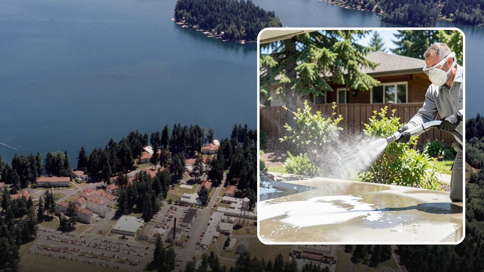 Calcium Deposit Removal in Lakewood, Pierce County, WA - Removal of chalky white calcium and mineral deposits from concrete, masonry, glass, and fixtures.