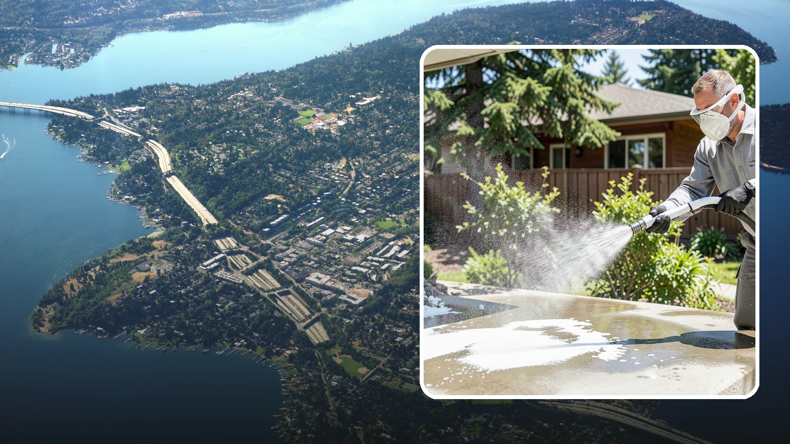 Calcium Deposit Removal in Mercer Island, King County, WA - Removal of chalky white calcium and mineral deposits from concrete, masonry, glass, and fixtures.
