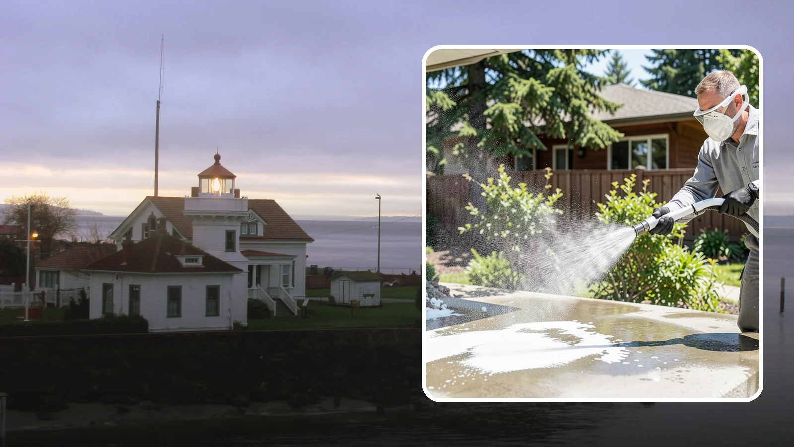 Calcium Deposit Removal in Mukilteo, Snohomish County, WA - Removal of chalky white calcium and mineral deposits from concrete, masonry, glass, and fixtures.
