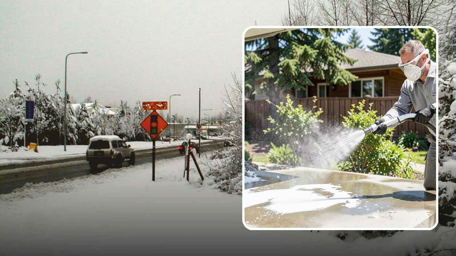 Calcium Deposit Removal in Newcastle, King County, WA - Removal of chalky white calcium and mineral deposits from concrete, masonry, glass, and fixtures.