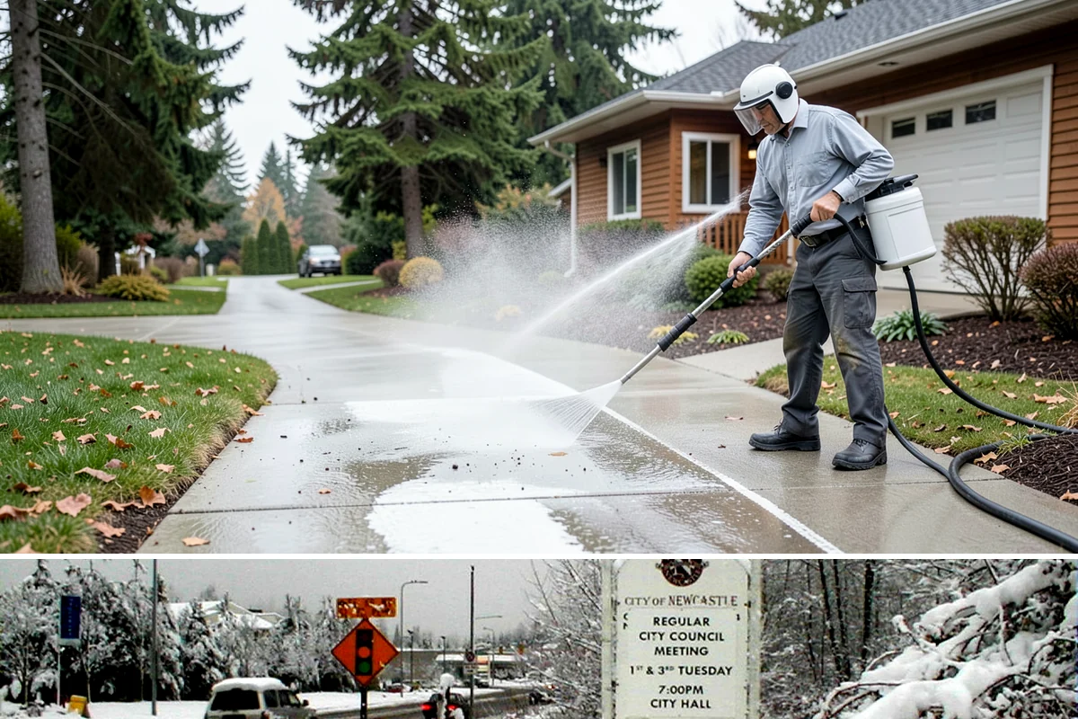 Calcium Deposit Removal in Newcastle, King County, WA - Calcium and efflorescence deposits can be treated year-round, with dry conditions helping confirm complete removal.