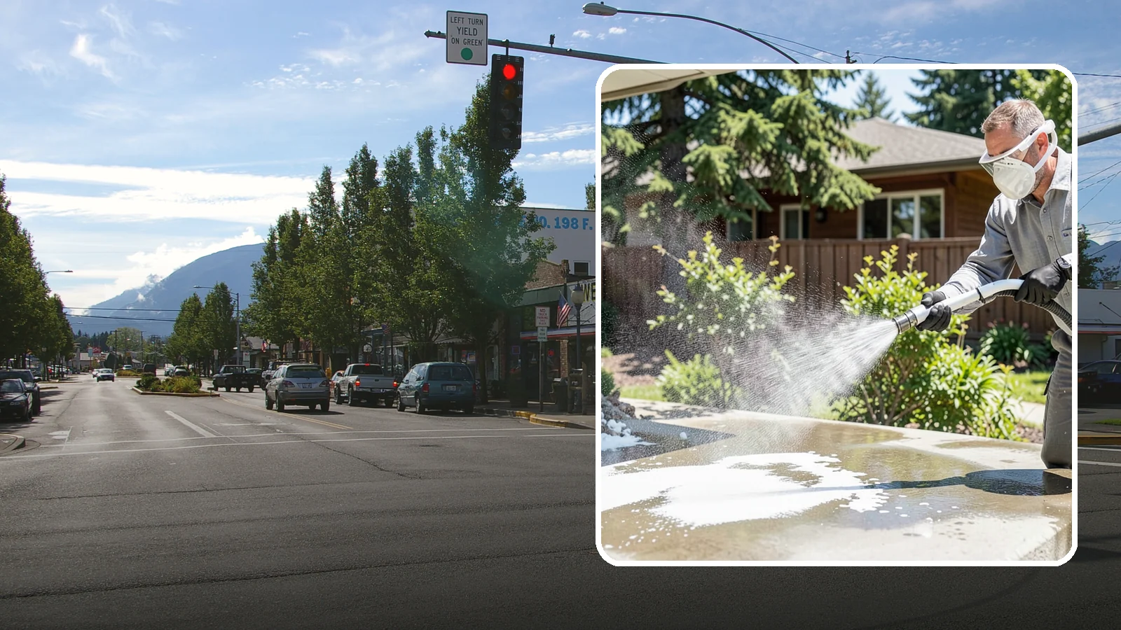 Calcium Deposit Removal in North Bend, King County, WA - Removal of chalky white calcium and mineral deposits from concrete, masonry, glass, and fixtures.