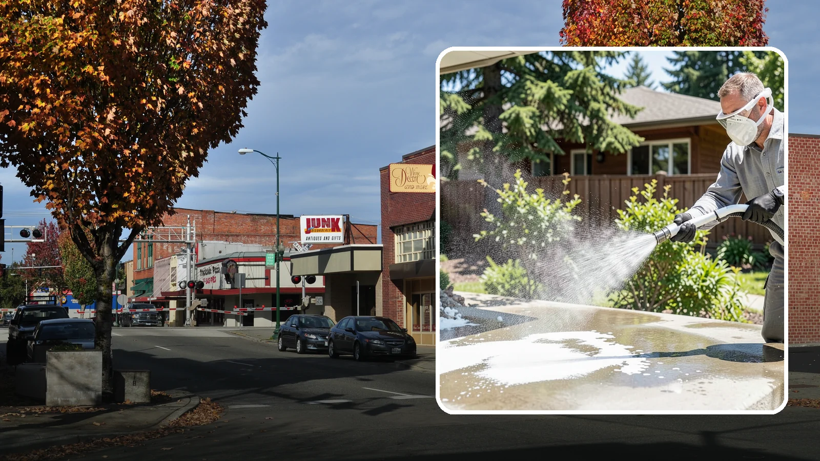 Calcium Deposit Removal in Puyallup, Pierce County, WA - Removal of chalky white calcium and mineral deposits from concrete, masonry, glass, and fixtures.