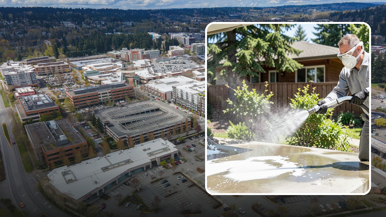 Calcium Deposit Removal in Redmond, King County, WA - Removal of chalky white calcium and mineral deposits from concrete, masonry, glass, and fixtures.