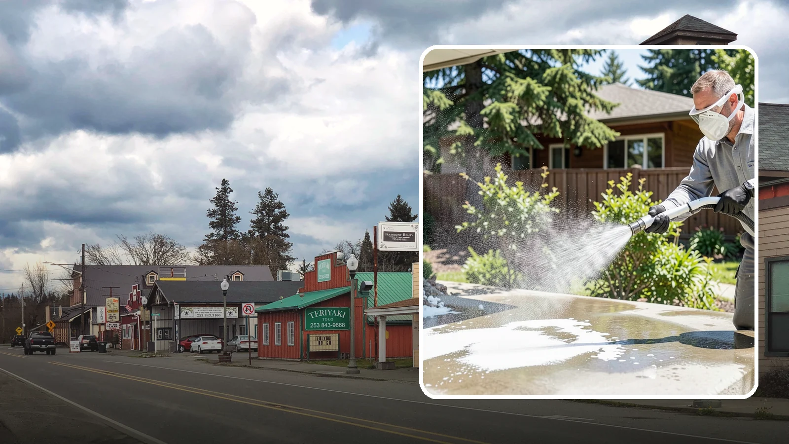 Calcium Deposit Removal in Roy, Pierce County, WA - Removal of chalky white calcium and mineral deposits from concrete, masonry, glass, and fixtures.