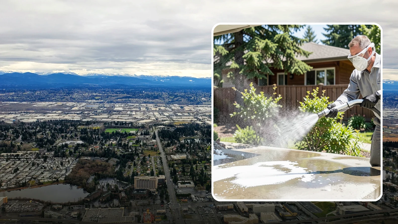 Calcium Deposit Removal in SeaTac, King County, WA - Removal of chalky white calcium and mineral deposits from concrete, masonry, glass, and fixtures.