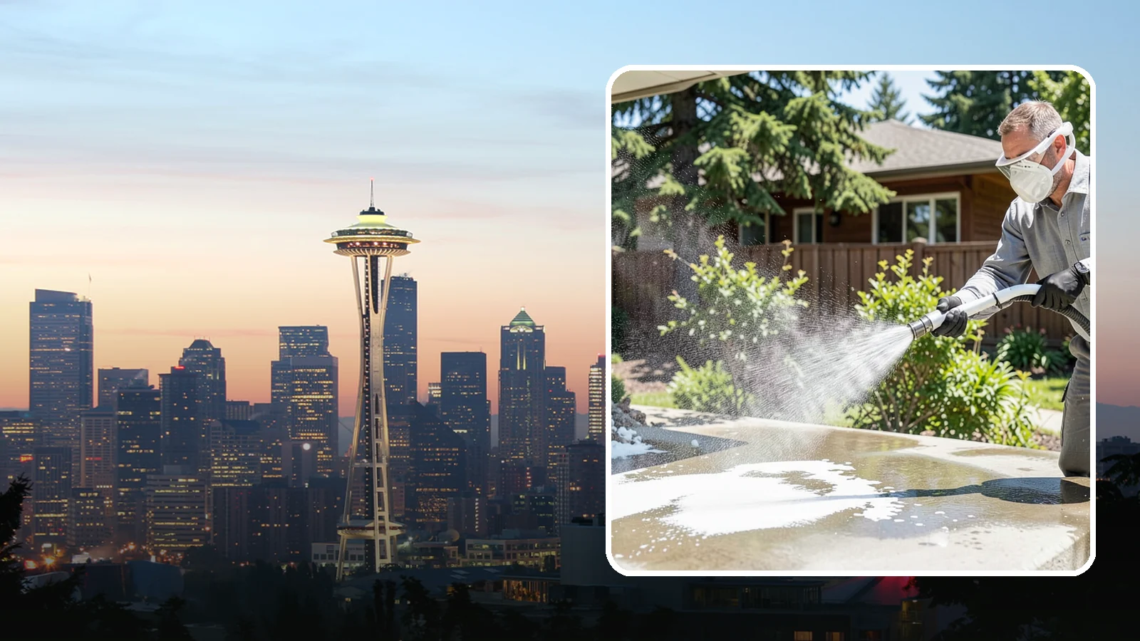 Calcium Deposit Removal in Seattle, King County, WA - Removal of chalky white calcium and mineral deposits from concrete, masonry, glass, and fixtures.