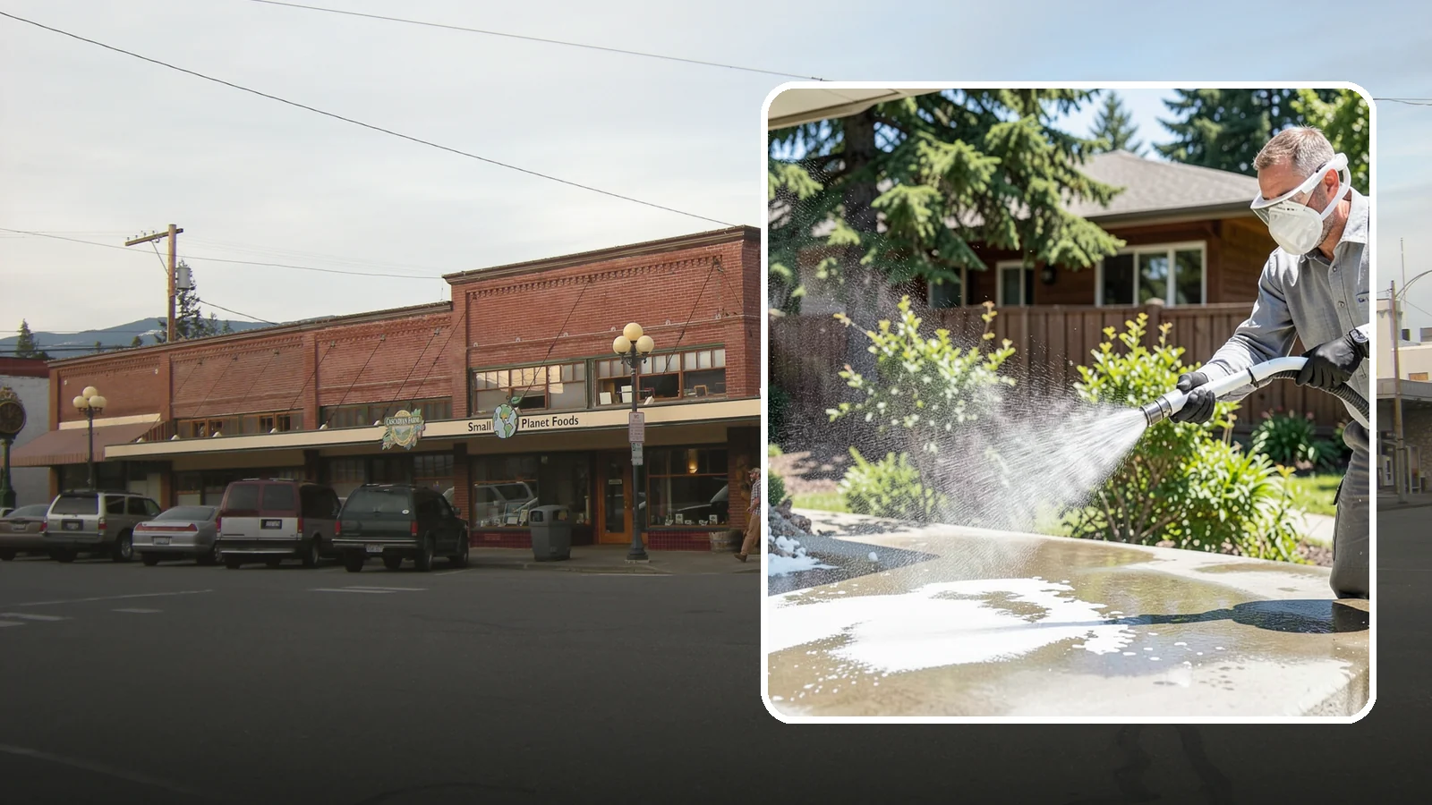 Calcium Deposit Removal in Sedro-Woolley, Skagit County, WA - Removal of chalky white calcium and mineral deposits from concrete, masonry, glass, and fixtures.