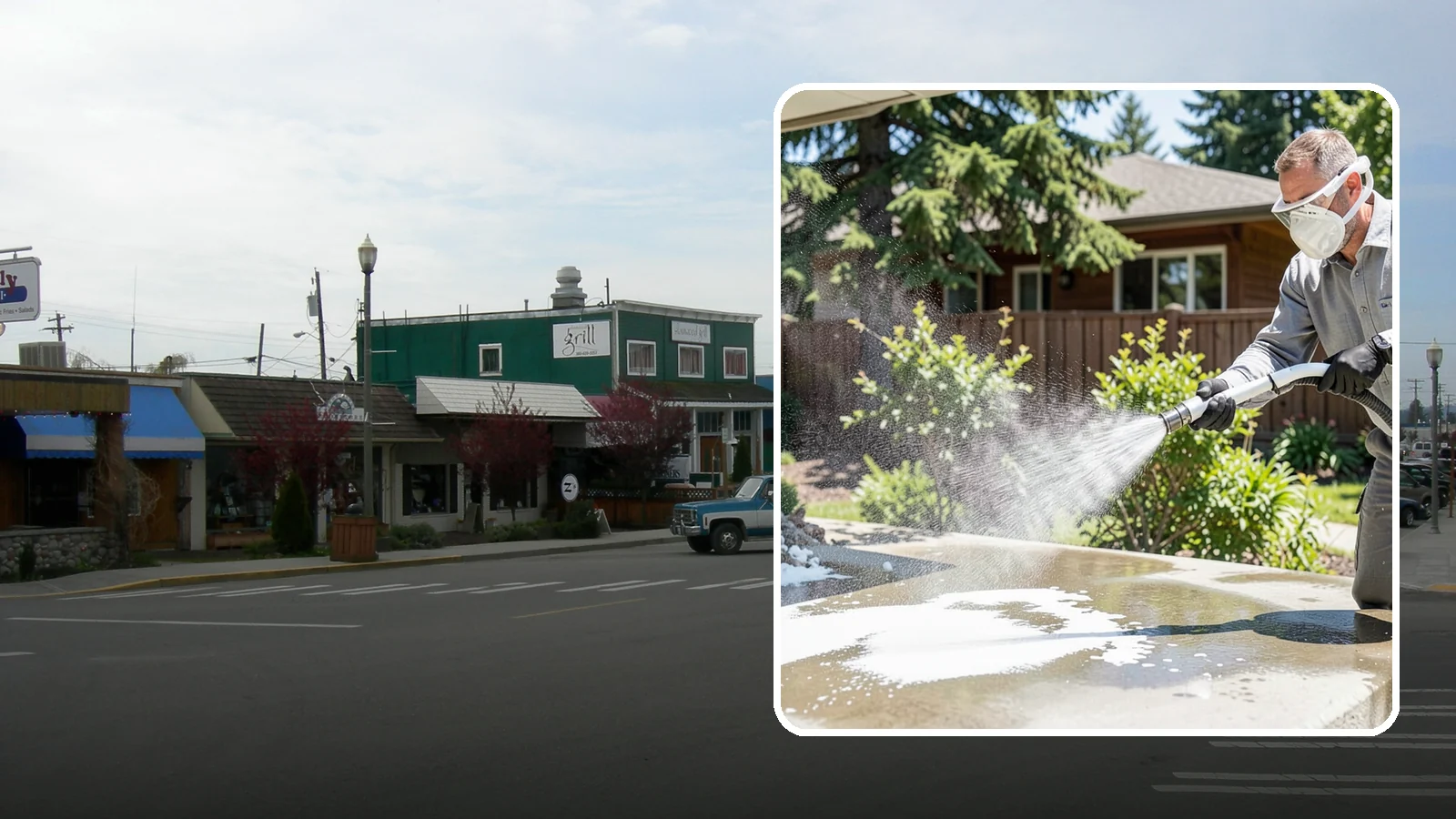 Calcium Deposit Removal in Stanwood, Snohomish County, WA - Removal of chalky white calcium and mineral deposits from concrete, masonry, glass, and fixtures.
