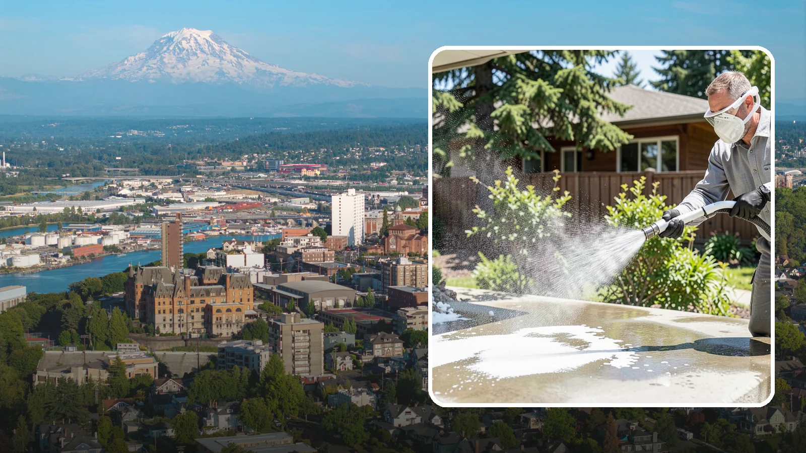 Calcium Deposit Removal in Tacoma, Pierce County, WA - Removal of chalky white calcium and mineral deposits from concrete, masonry, glass, and fixtures.