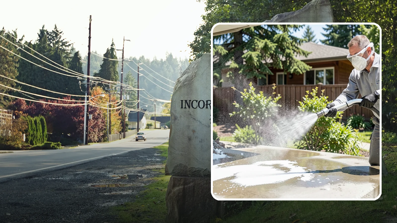 Calcium Deposit Removal in Wilkeson, Pierce County, WA - Removal of chalky white calcium and mineral deposits from concrete, masonry, glass, and fixtures.