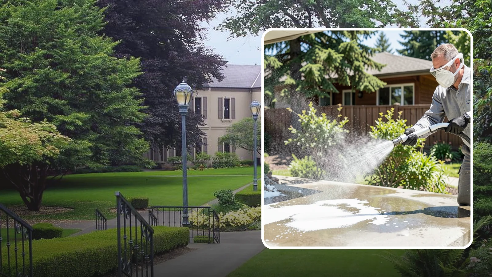 Calcium Deposit Removal in Woodinville, King County, WA - Removal of chalky white calcium and mineral deposits from concrete, masonry, glass, and fixtures.