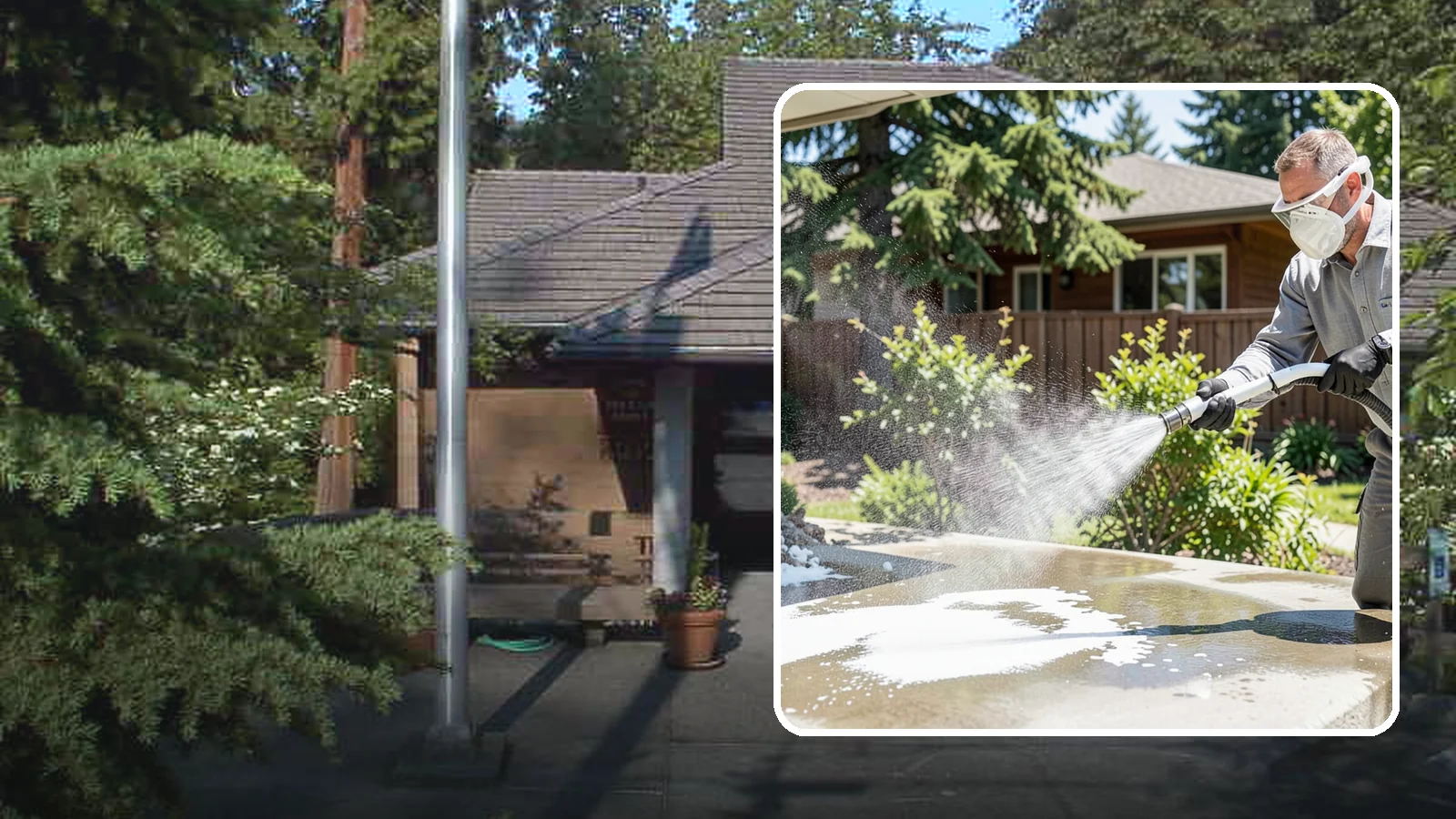 Calcium Deposit Removal in Yarrow Point, King County, WA - Removal of chalky white calcium and mineral deposits from concrete, masonry, glass, and fixtures.
