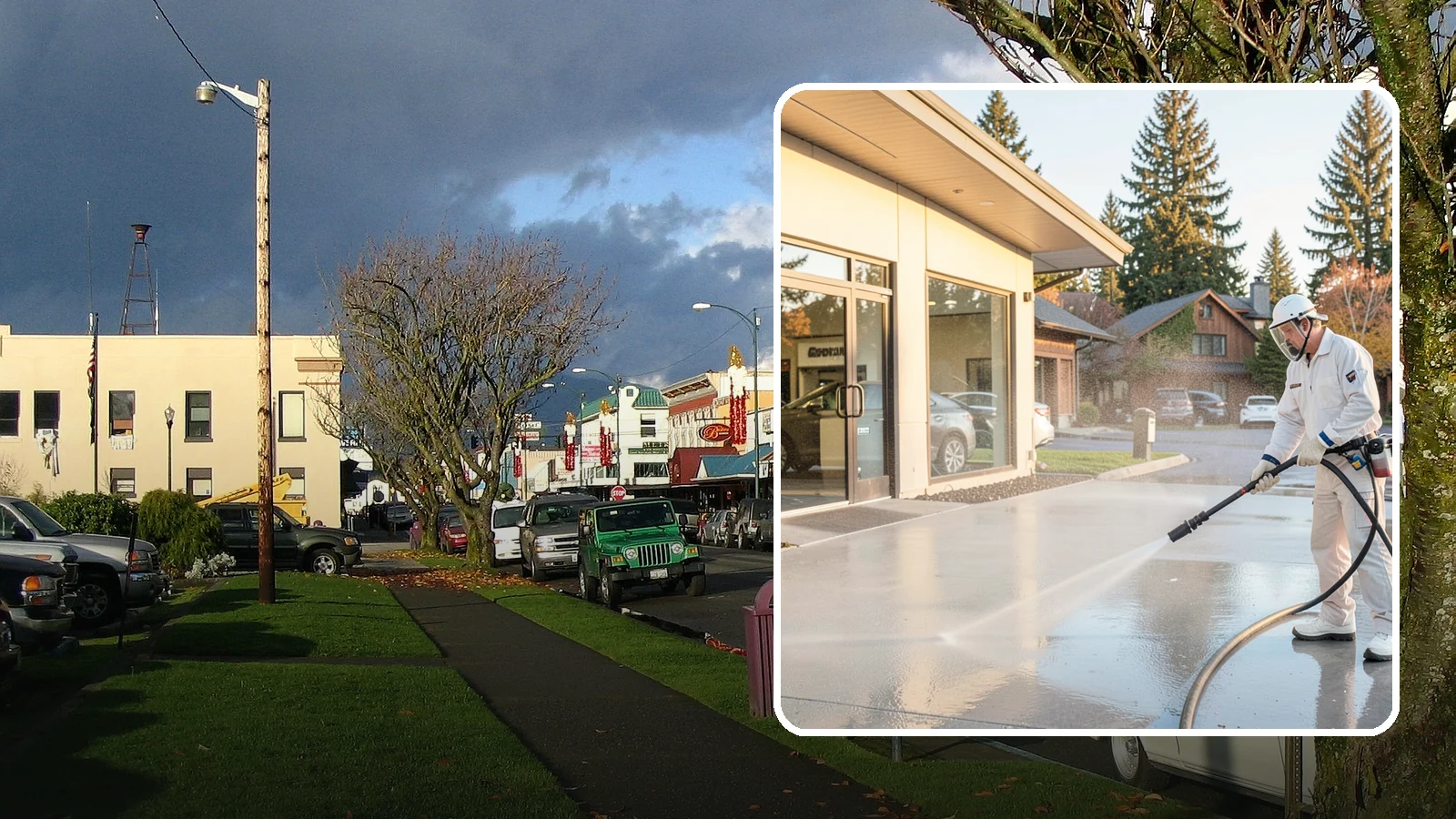 Car Dealership Cleaning in Arlington, Snohomish County, WA - Large-lot exterior cleaning for auto dealerships that brightens showroom facades, display lots, and service drives so inventory...