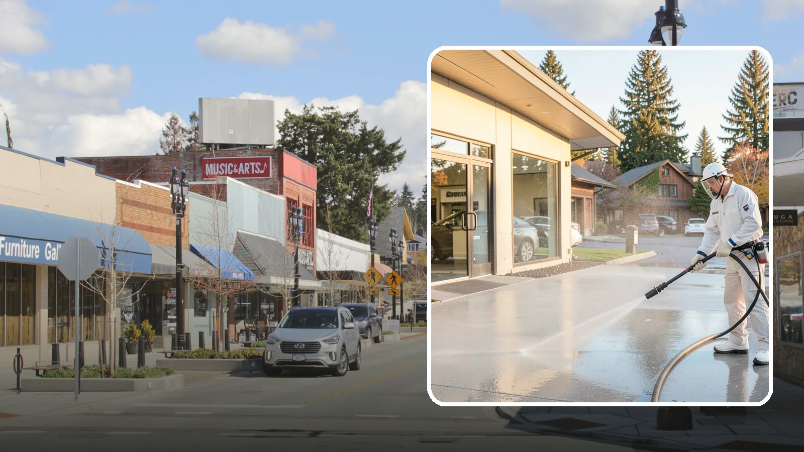 Car Dealership Cleaning in Bothell, King County, WA - Large-lot exterior cleaning for auto dealerships that brightens showroom facades, display lots, and service drives so inventory...