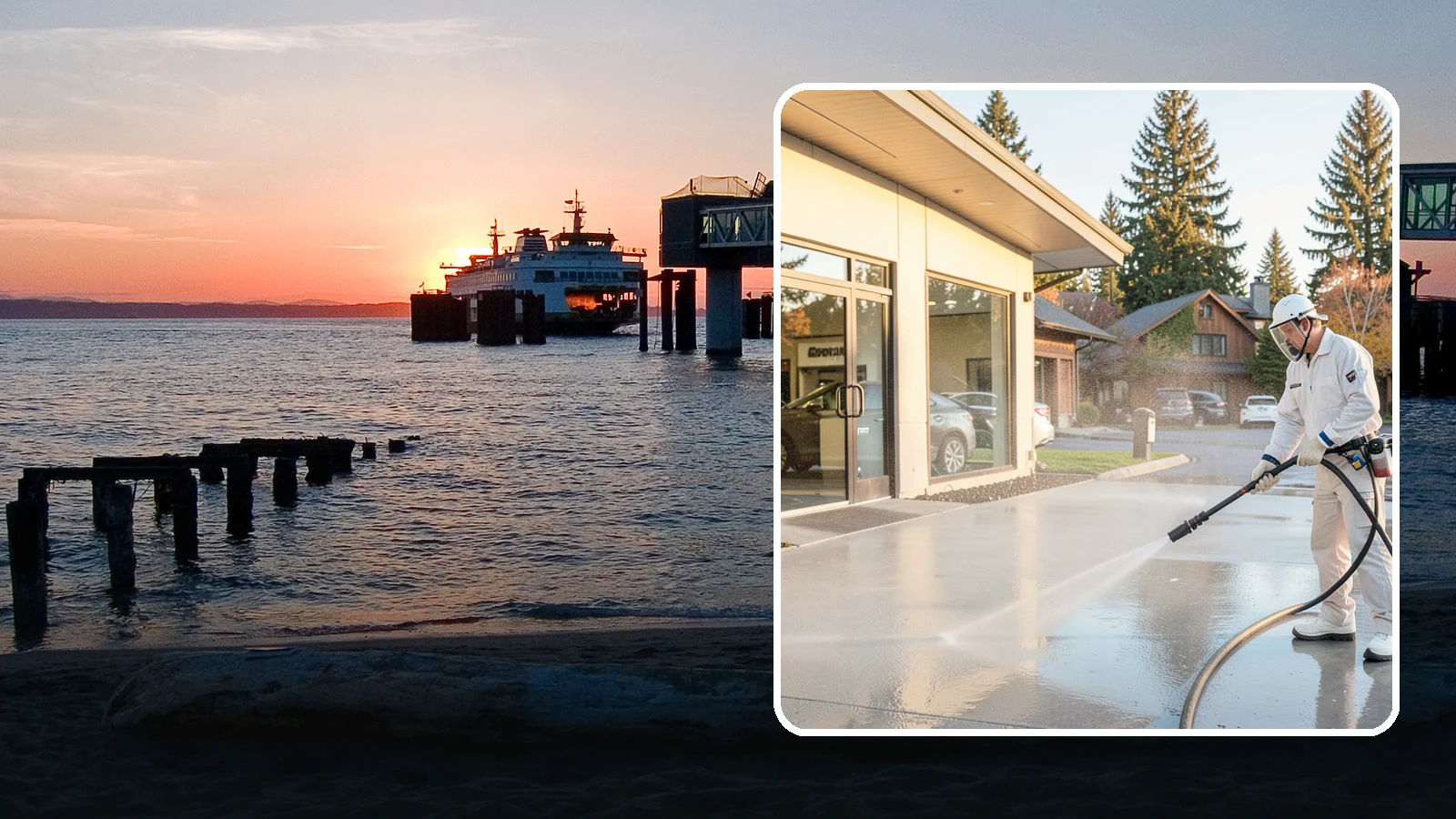Car Dealership Cleaning in Edmonds, Snohomish County, WA - Large-lot exterior cleaning for auto dealerships that brightens showroom facades, display lots, and service drives so inventory...