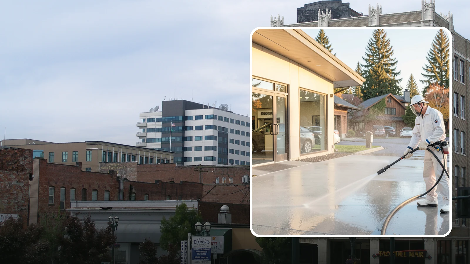 Car Dealership Cleaning in Everett, Snohomish County, WA - Large-lot exterior cleaning for auto dealerships that brightens showroom facades, display lots, and service drives so inventory...