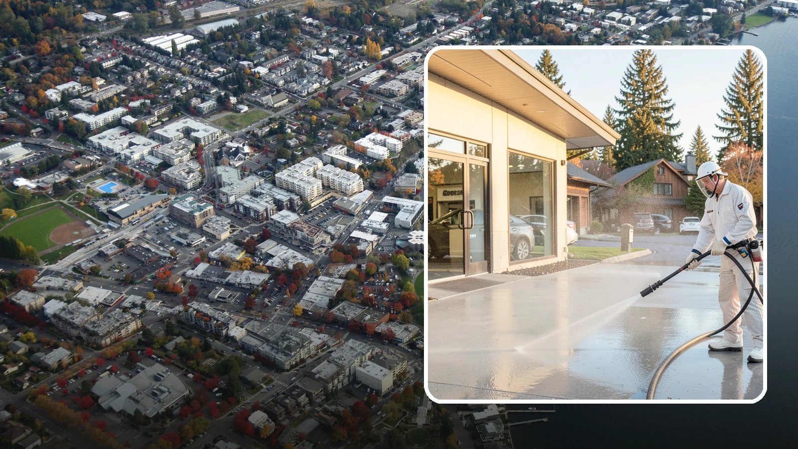 Car Dealership Cleaning in Kirkland, King County, WA - Large-lot exterior cleaning for auto dealerships that brightens showroom facades, display lots, and service drives so inventory...