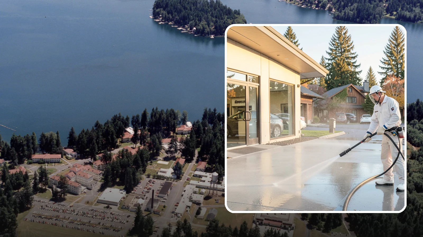 Car Dealership Cleaning in Lakewood, Pierce County, WA - Large-lot exterior cleaning for auto dealerships that brightens showroom facades, display lots, and service drives so inventory...