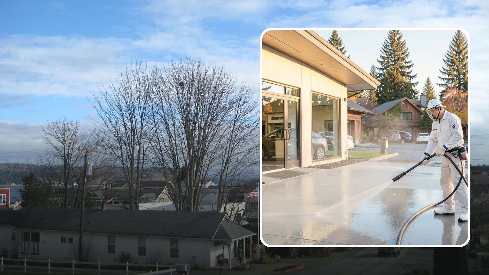 Car Dealership Cleaning in Langley, Island County, WA - Large-lot exterior cleaning for auto dealerships that brightens showroom facades, display lots, and service drives so inventory...