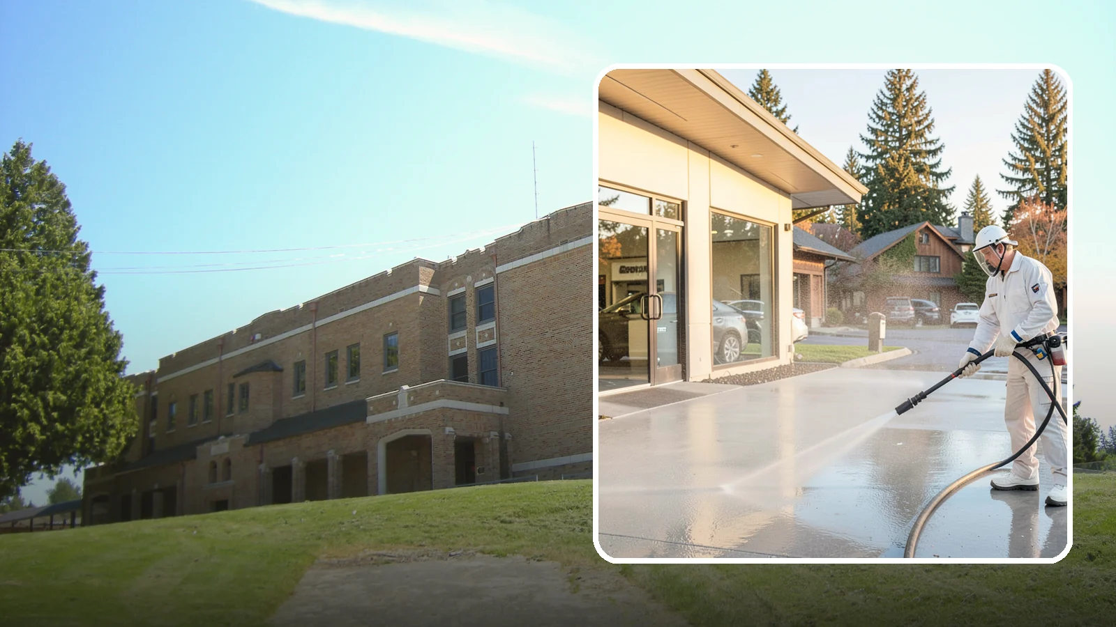 Car Dealership Cleaning in Maple Valley, King County, WA - Large-lot exterior cleaning for auto dealerships that brightens showroom facades, display lots, and service drives so inventory...