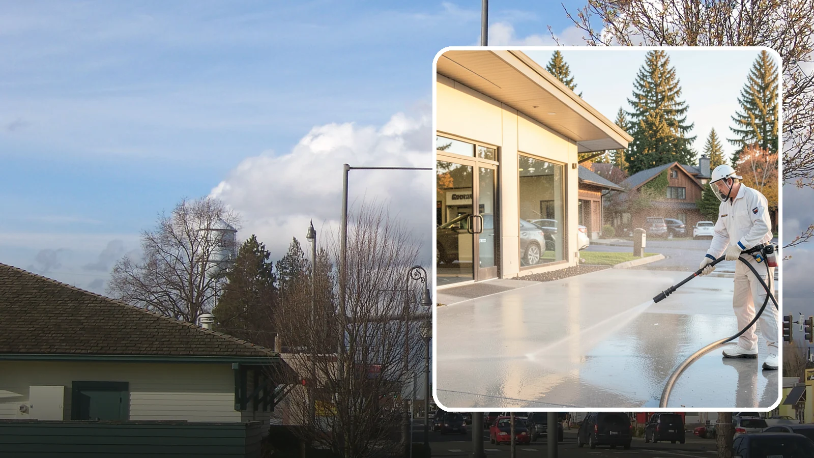 Car Dealership Cleaning in Marysville, Snohomish County, WA - Large-lot exterior cleaning for auto dealerships that brightens showroom facades, display lots, and service drives so inventory...