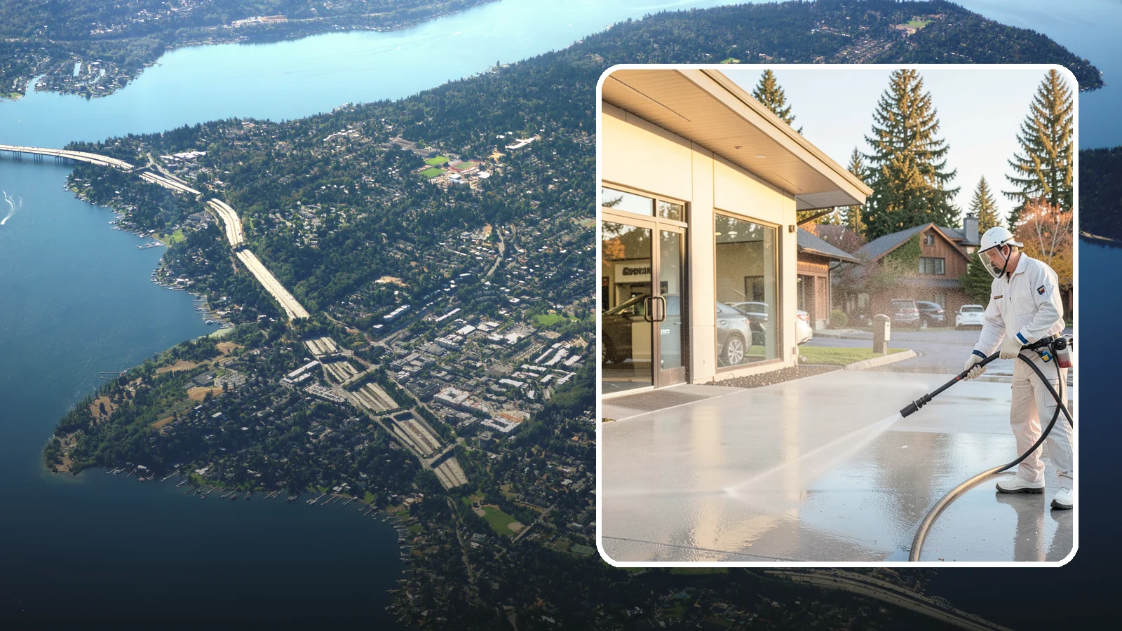 Car Dealership Cleaning in Mercer Island, King County, WA - Large-lot exterior cleaning for auto dealerships that brightens showroom facades, display lots, and service drives so inventory...