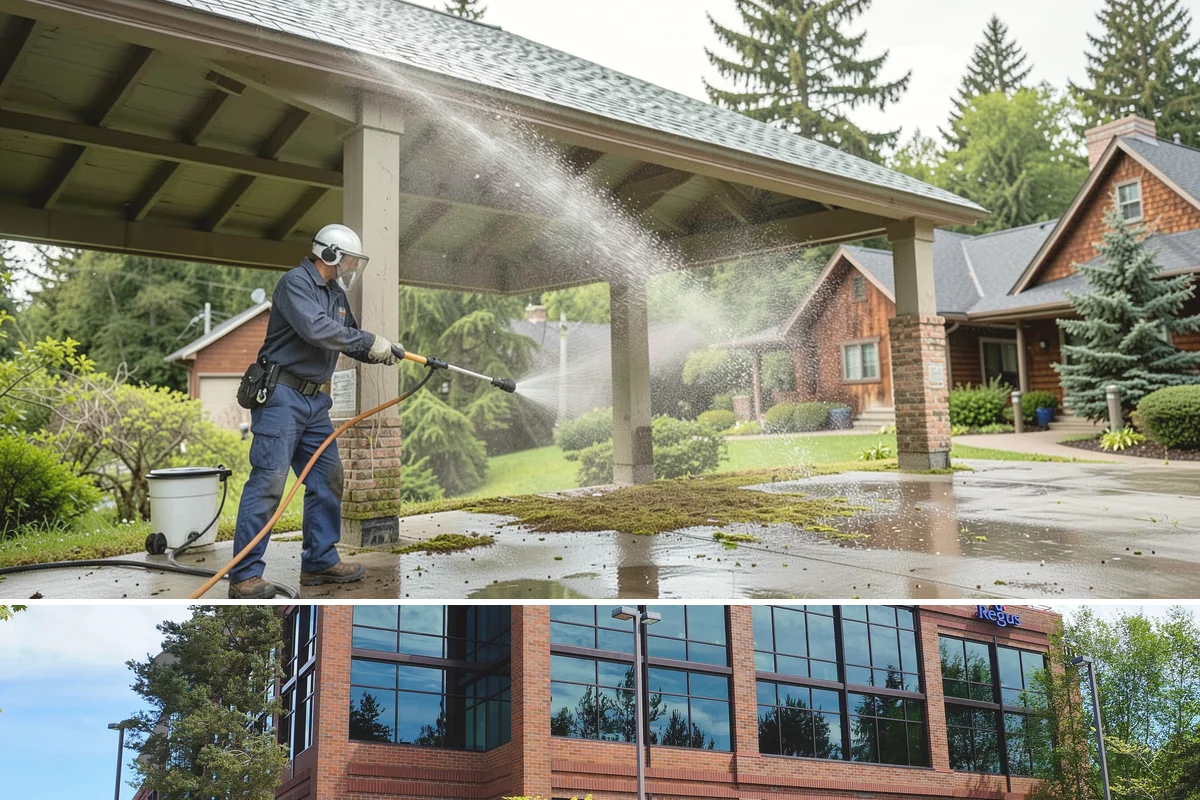 Car Dealership Cleaning in Mountlake Terrace, Snohomish County, WA - Monthly or quarterly lot cleaning works best, with heavier facade and glass washing in the drier spring and summer months.