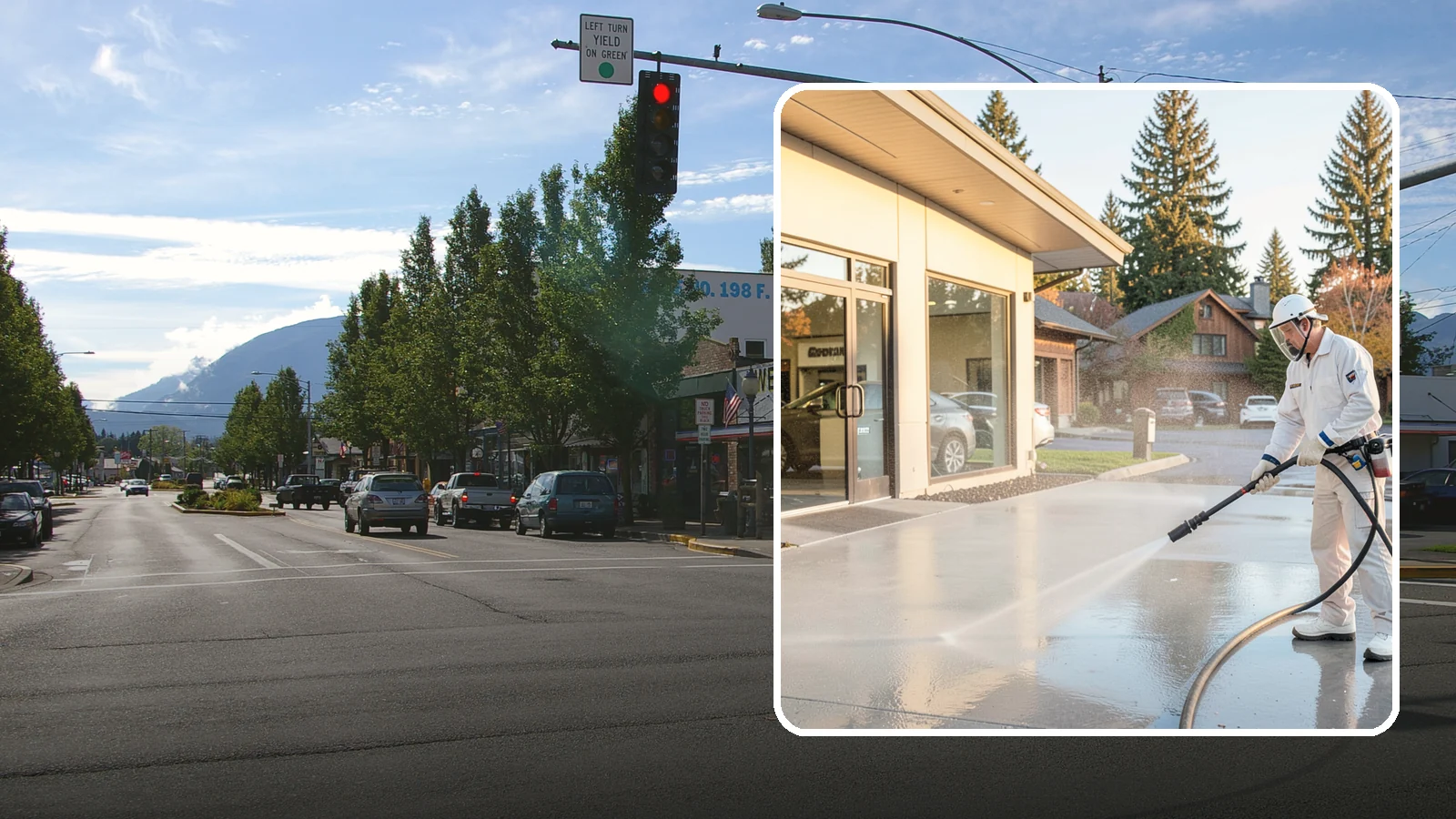Car Dealership Cleaning in North Bend, King County, WA - Large-lot exterior cleaning for auto dealerships that brightens showroom facades, display lots, and service drives so inventory...