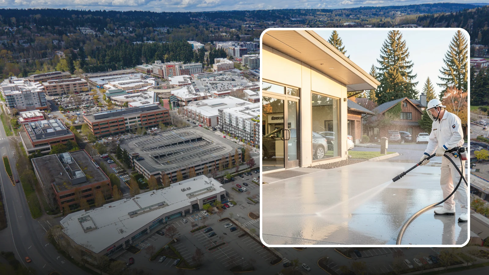 Car Dealership Cleaning in Redmond, King County, WA - Large-lot exterior cleaning for auto dealerships that brightens showroom facades, display lots, and service drives so inventory...