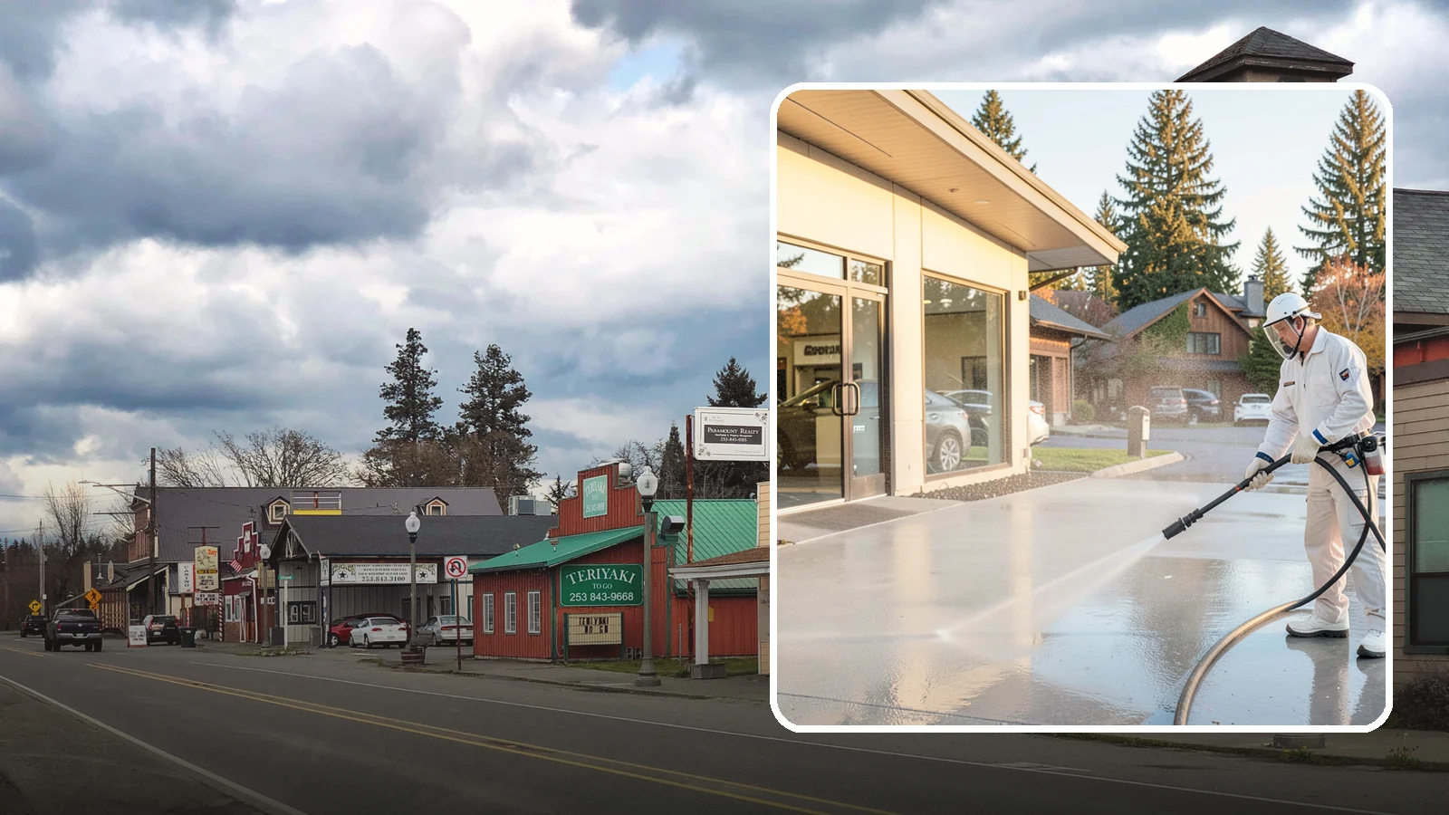 Car Dealership Cleaning in Roy, Pierce County, WA - Large-lot exterior cleaning for auto dealerships that brightens showroom facades, display lots, and service drives so inventory...