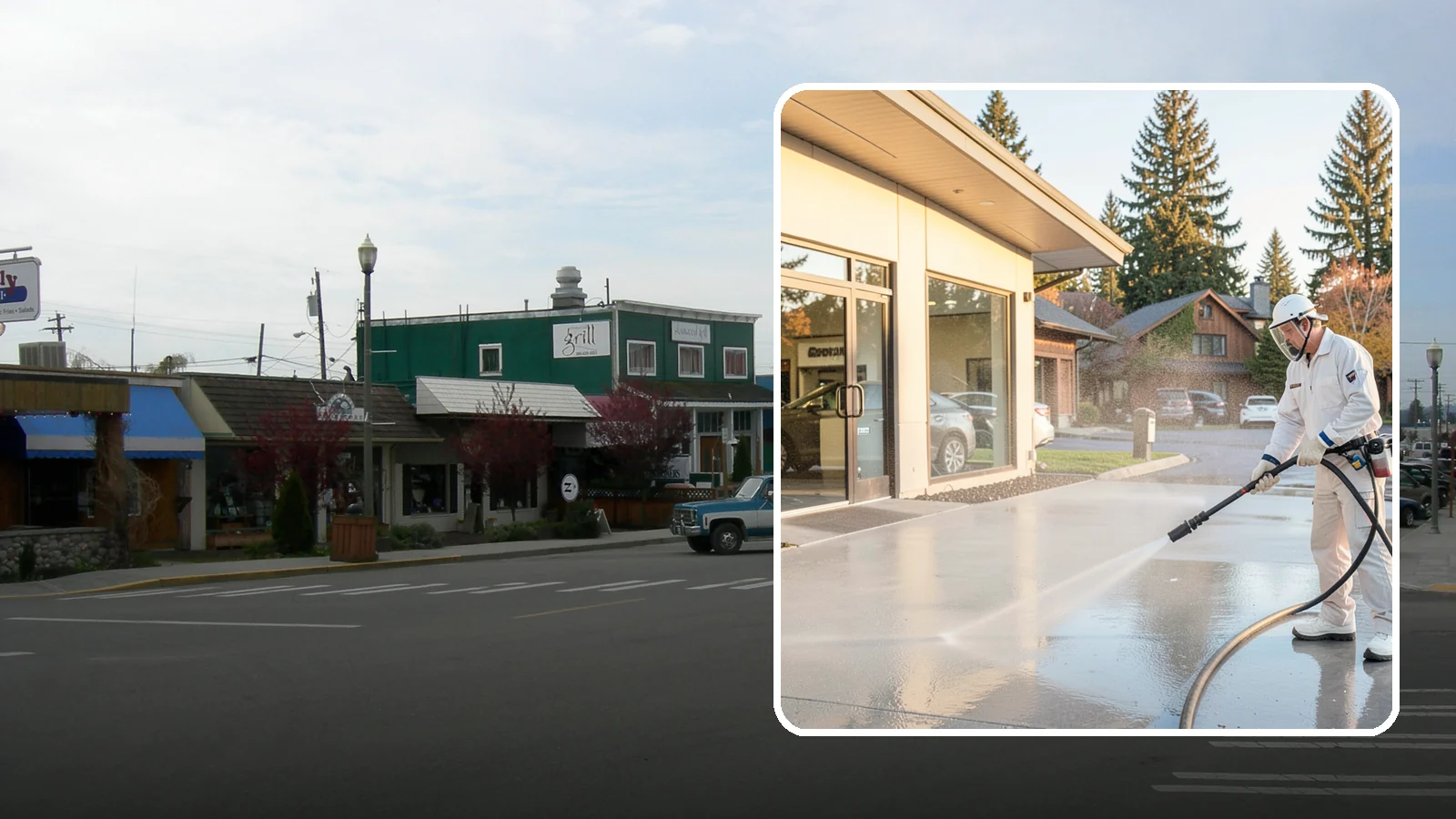 Car Dealership Cleaning in Stanwood, Snohomish County, WA - Large-lot exterior cleaning for auto dealerships that brightens showroom facades, display lots, and service drives so inventory...
