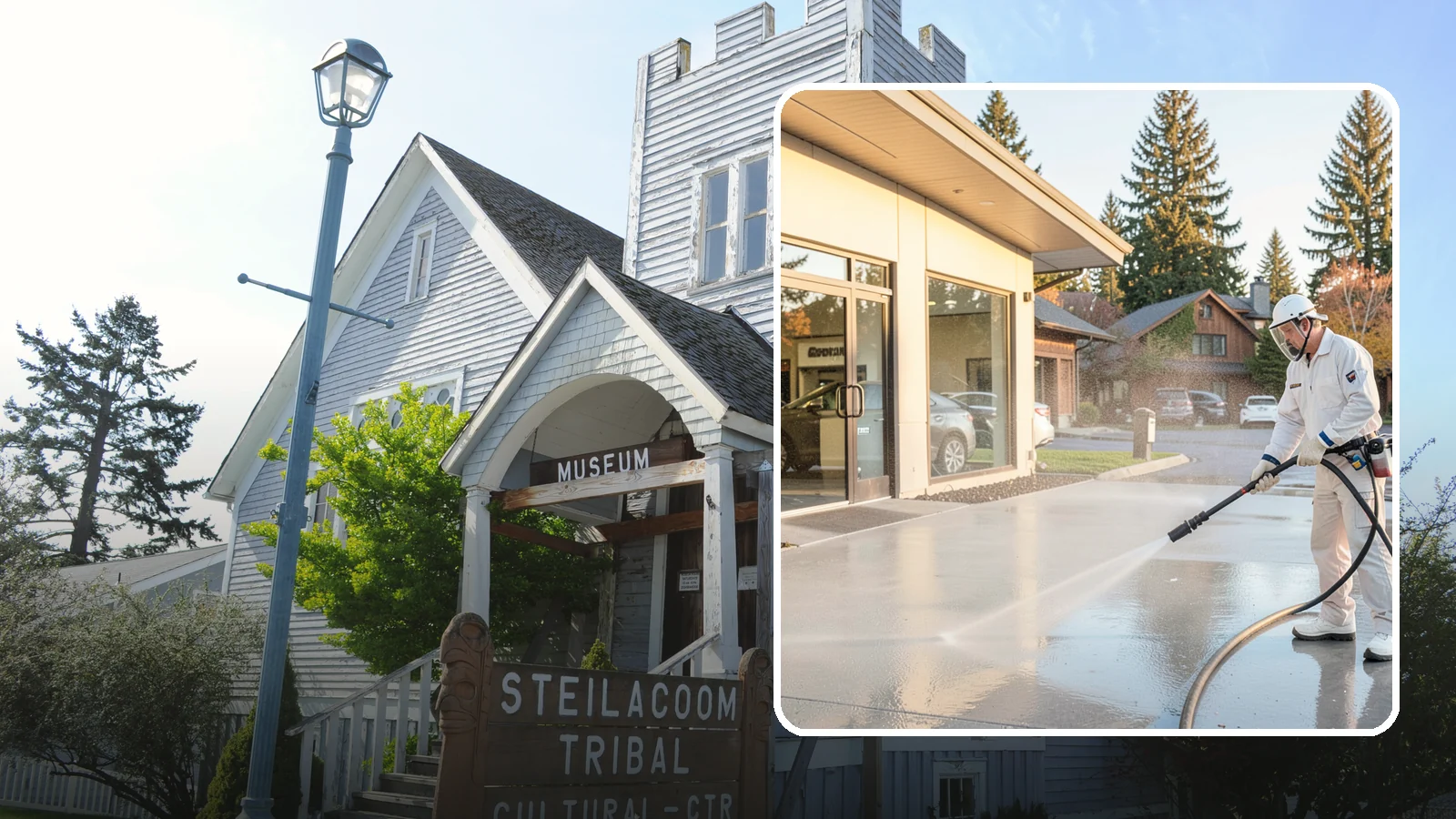 Car Dealership Cleaning in Steilacoom, Pierce County, WA - Large-lot exterior cleaning for auto dealerships that brightens showroom facades, display lots, and service drives so inventory...