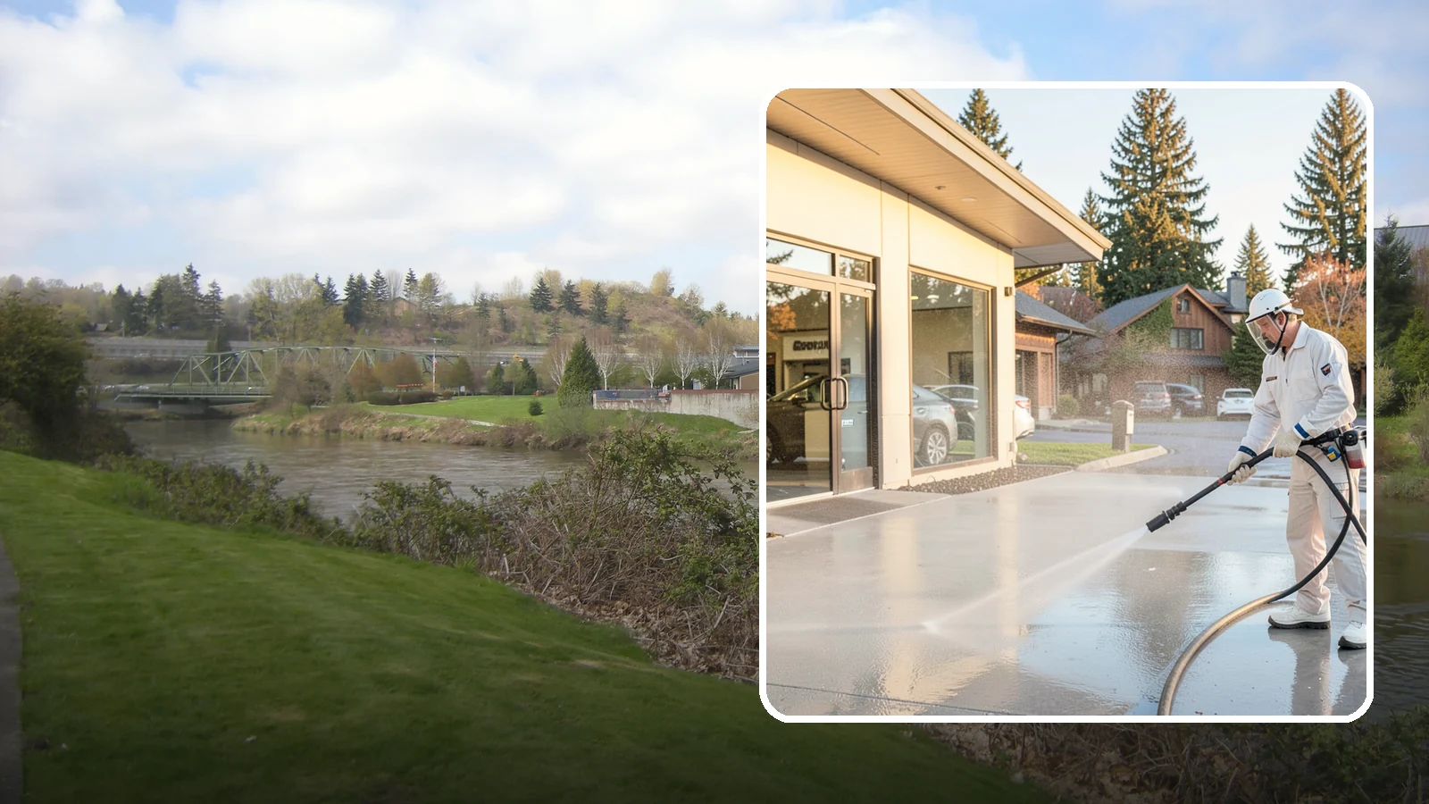 Car Dealership Cleaning in Tukwila, King County, WA - Large-lot exterior cleaning for auto dealerships that brightens showroom facades, display lots, and service drives so inventory...