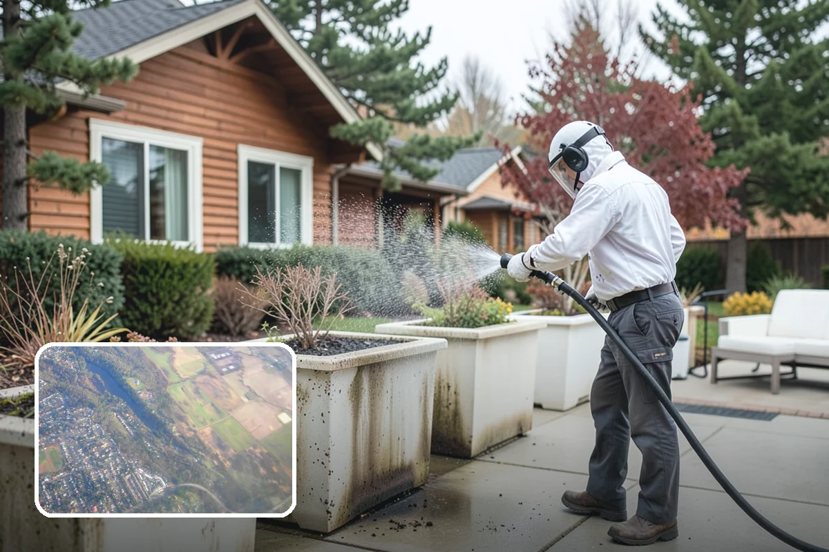 Carport Cleaning in Algona, King County, WA - Clears moss and algae from posts and overhead framing