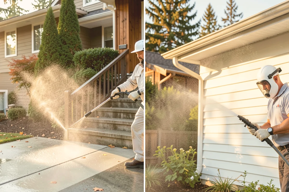 Carport Cleaning in Algona, King County, WA - Blow out accumulated leaves and needles from roof and corners
