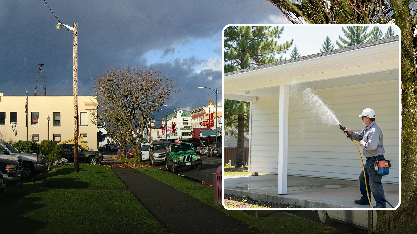 Carport Cleaning in Arlington, Snohomish County, WA - We wash carport posts, roofing, and slab so the open structure stops trapping moss, mud, and dripping tree sap.