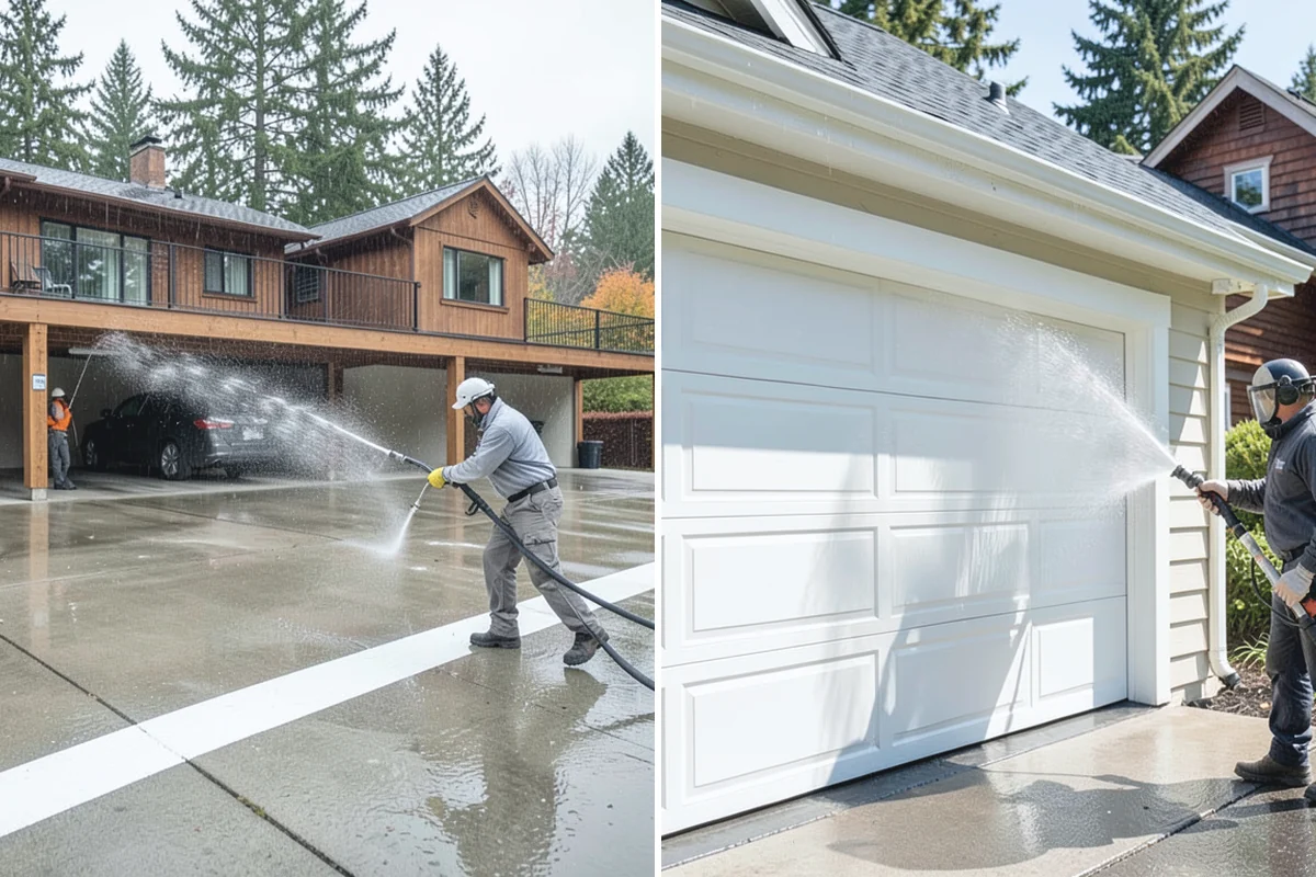 Carport Cleaning in Auburn, King County, WA - Blow out accumulated leaves and needles from roof and corners