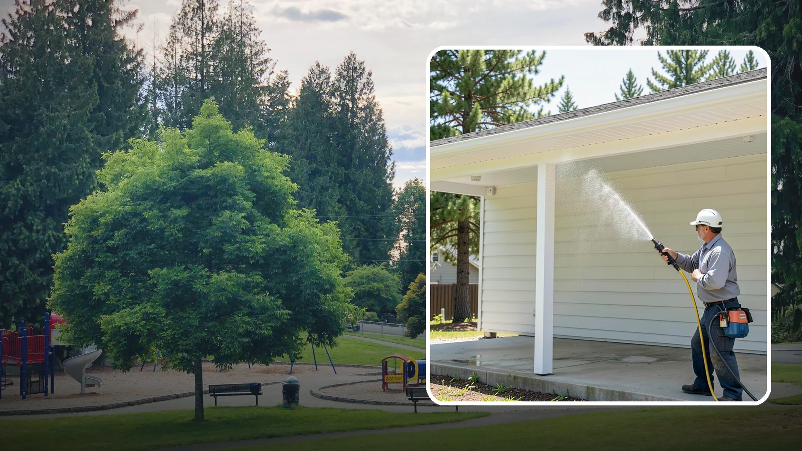 Carport Cleaning in Bonney Lake, Pierce County, WA - We wash carport posts, roofing, and slab so the open structure stops trapping moss, mud, and dripping tree sap.