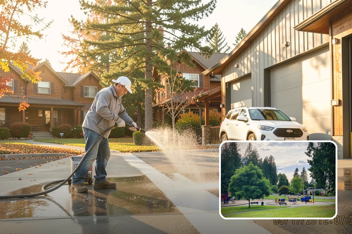 Carport Cleaning in Bonney Lake, Pierce County, WA - Clears moss and algae from posts and overhead framing
