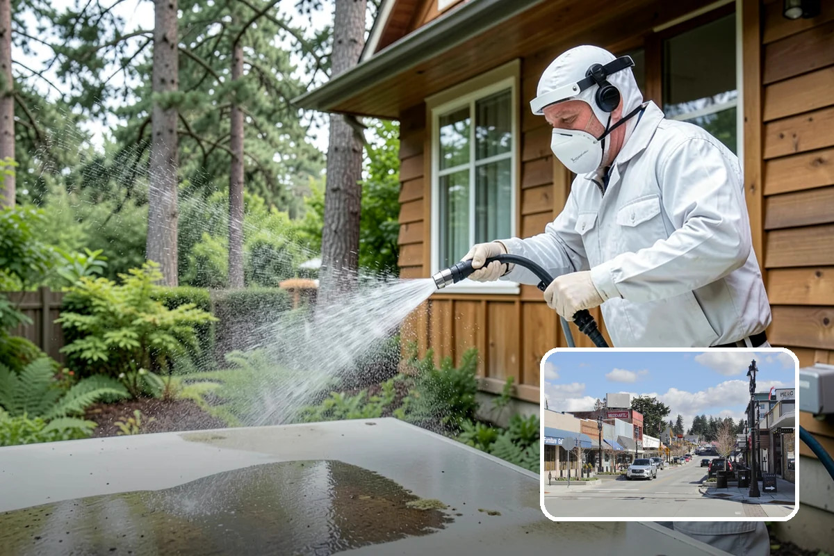 Carport Cleaning in Bothell, King County, WA - Clears moss and algae from posts and overhead framing