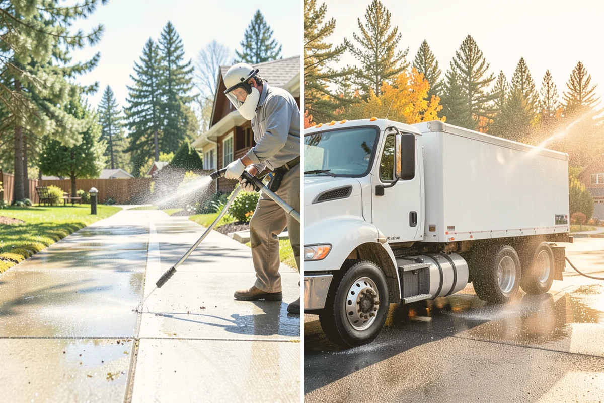 Carport Cleaning in Bothell, King County, WA - Blow out accumulated leaves and needles from roof and corners
