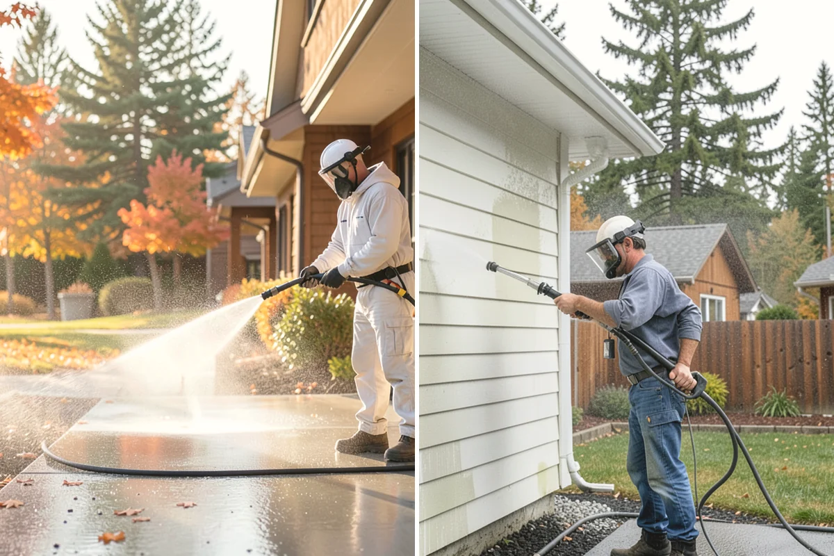 Carport Cleaning in Burien, King County, WA - Blow out accumulated leaves and needles from roof and corners