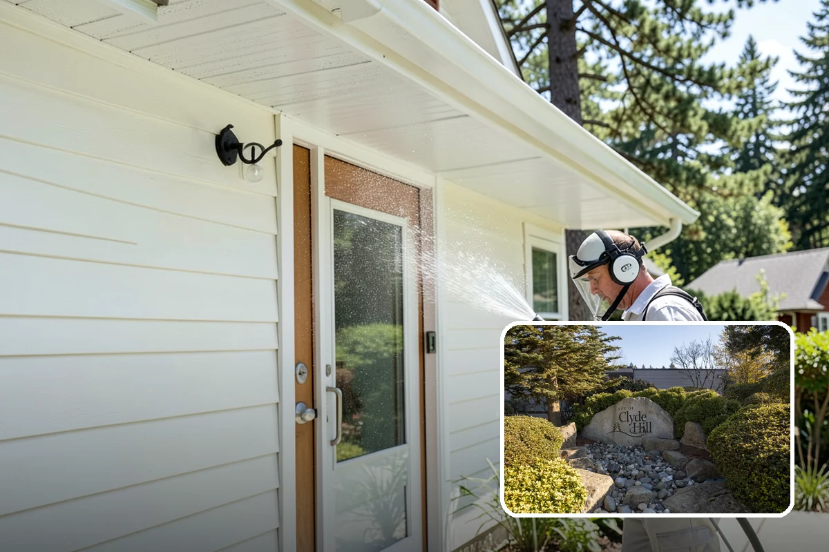 Carport Cleaning in Clyde Hill, King County, WA - Clears moss and algae from posts and overhead framing
