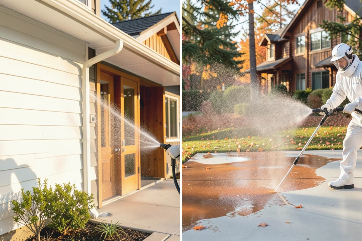 Carport Cleaning in Des Moines, King County, WA - Blow out accumulated leaves and needles from roof and corners
